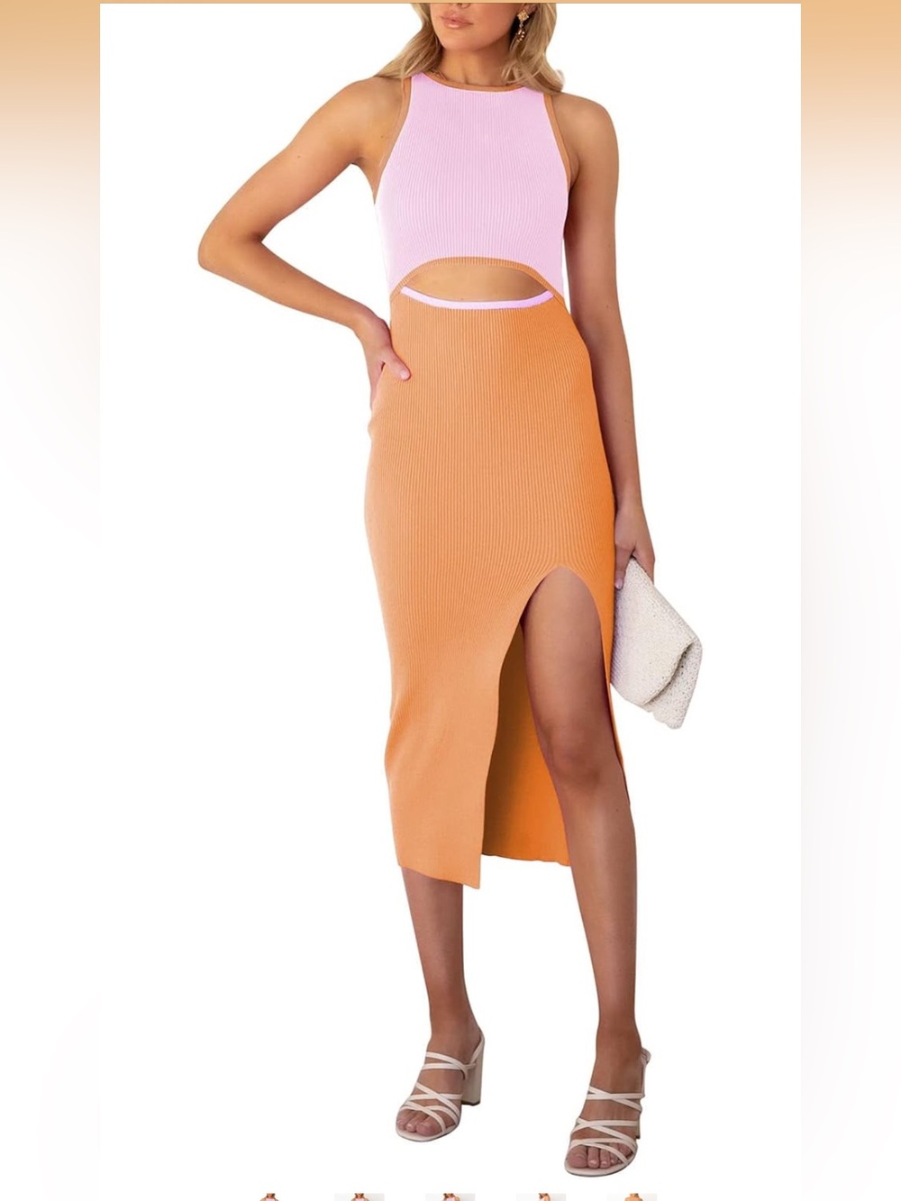 Pink Queen Colorblock Cutout Knit Midi Dress Pink Orange Size S